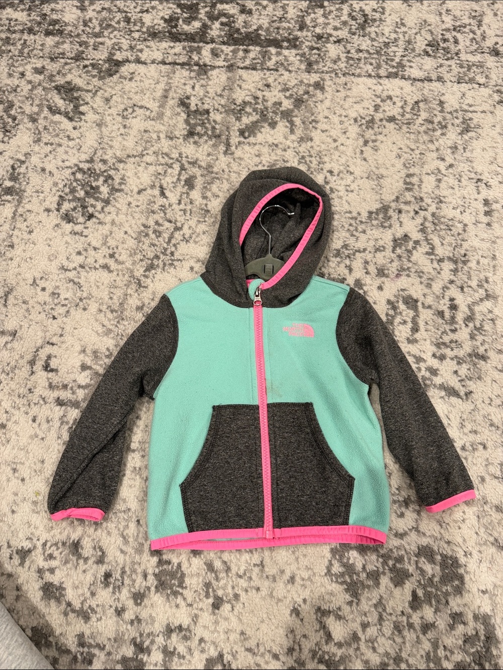 The North Face Girls' Mint, Charcoal & Pink Hooded Fleece Zip Jacket